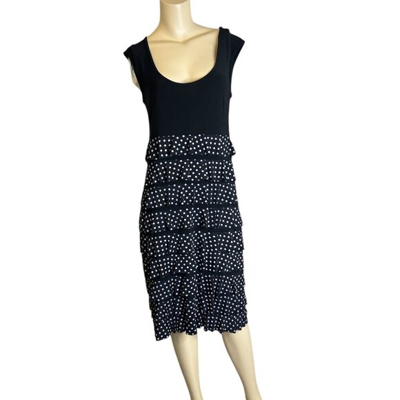 Joseph Ribkoff Black Polka Dot Layered Dress Sheath Scoop Neck Sleeveless Sz 8 - Picture 1 of 7